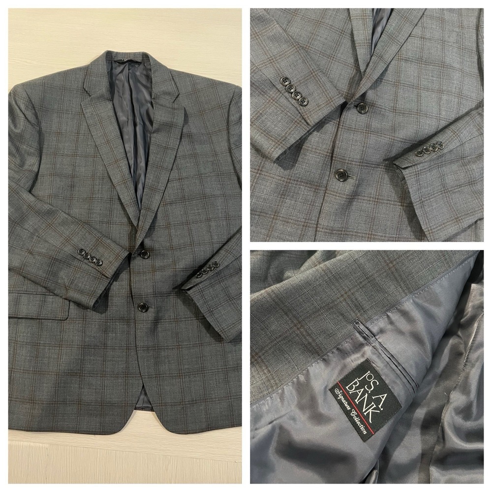 Jos. A. Bank Sport Coat Men's 48L Silk & Wool Windowpane Two Button